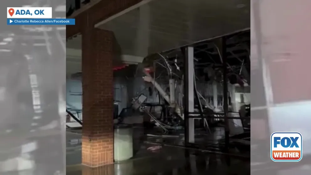 Video from Ada, Oklahoma shows damages at a local business after a possible tornado touchdown.