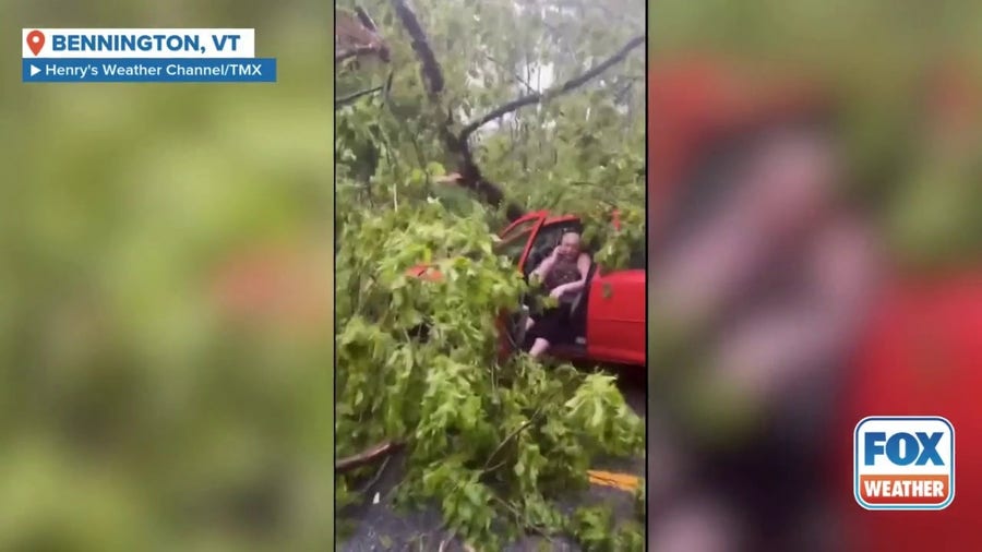 Watch: Driver hits lightning-struck tree in Bennington, Vermont